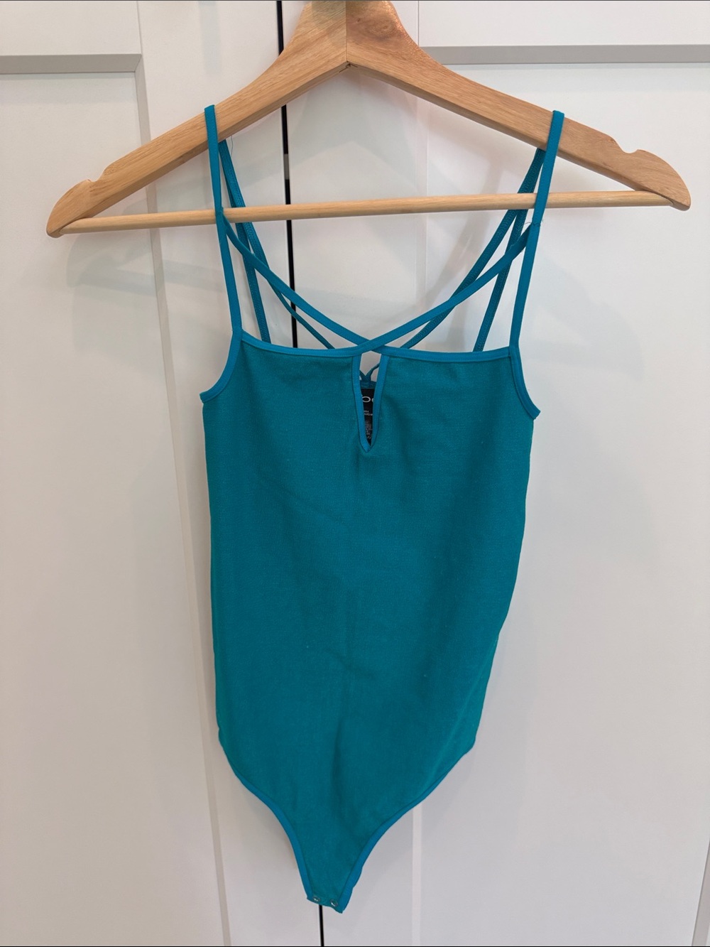 bebe Teal Strappy Ribbed Bodysuit